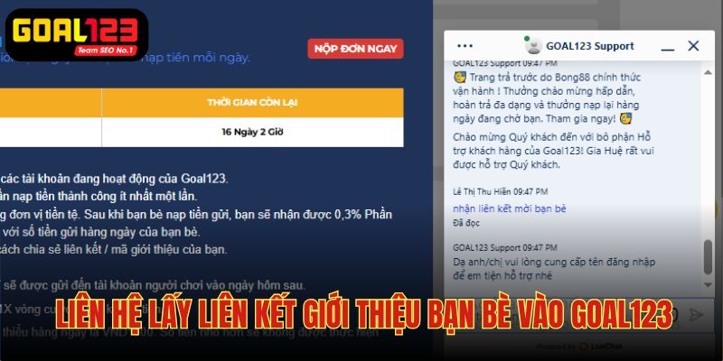 Đăng nhập và lấy liên kết để tham gia Goal123 thưởng giới thiệu bạn bè